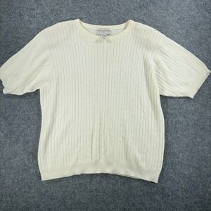 Petite Sophisticate Cream Cable Knit Short Sleeve Sweater Petite Large Ribbed